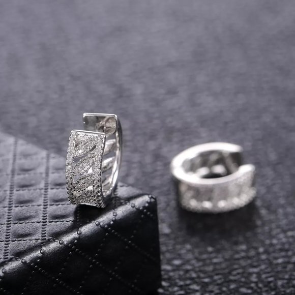 "High Quality Luxury 925 Silver Plated White Hoop Earrings, FB16FA1144 - Picture 7 of 10